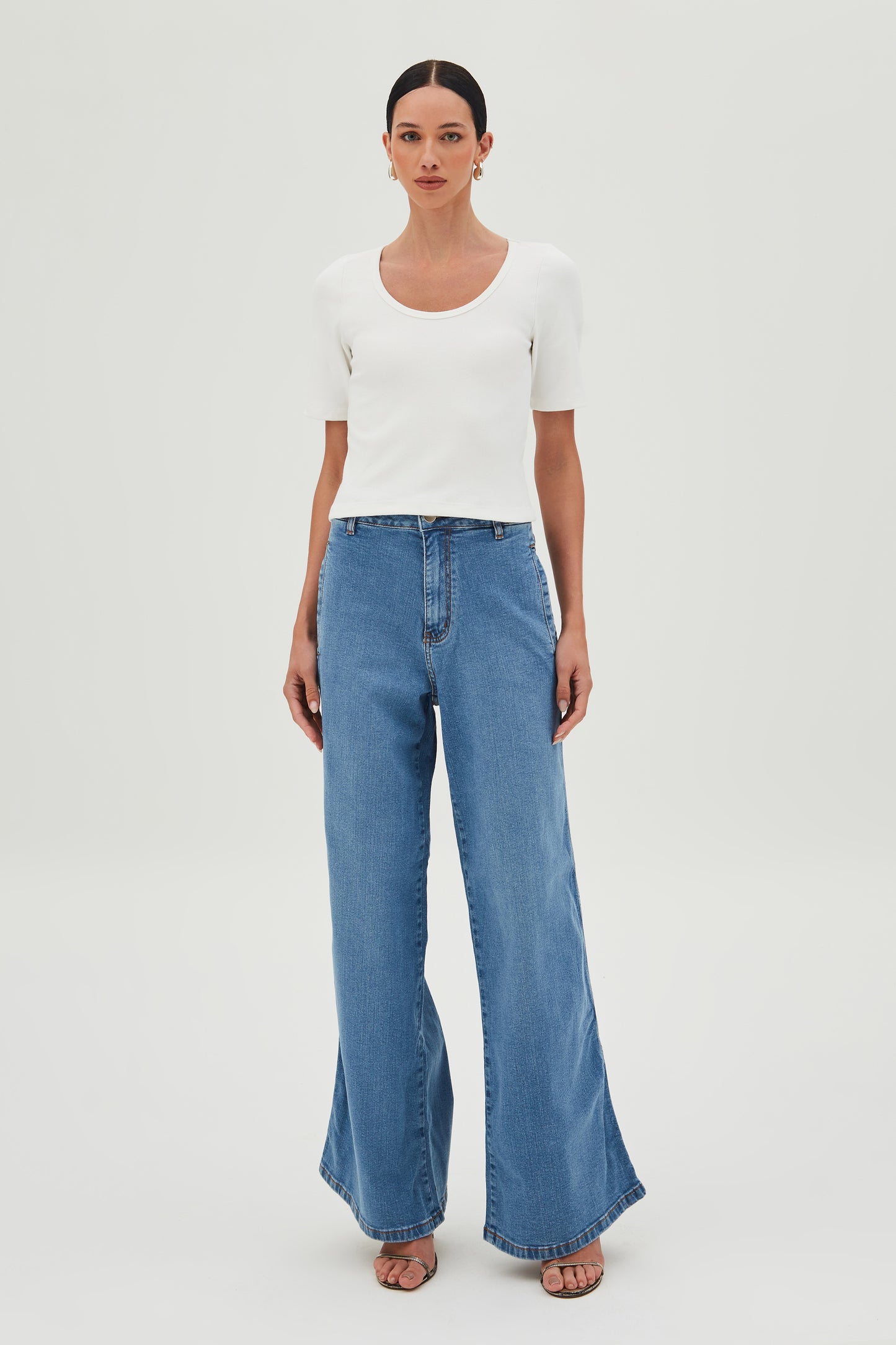BLUSA MANGA CURTA COM DECOTE U OFF WHITE