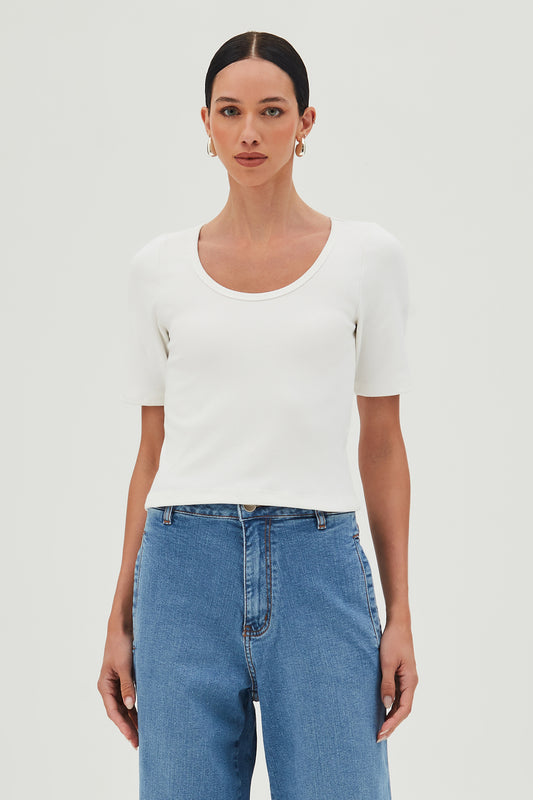 BLUSA MANGA CURTA COM DECOTE U OFF WHITE
