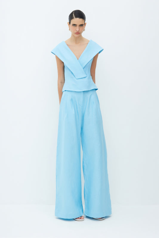 CALÇA PANTALONA ALFAIATARIA COM PREGAS FRONTAIS AZUL OCEANO