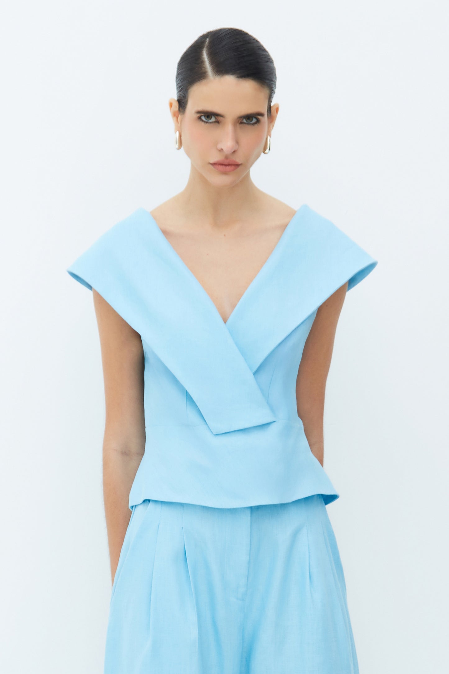 BLUSA MANGA CURTA COM MAXI GOLA AZUL OCEANO