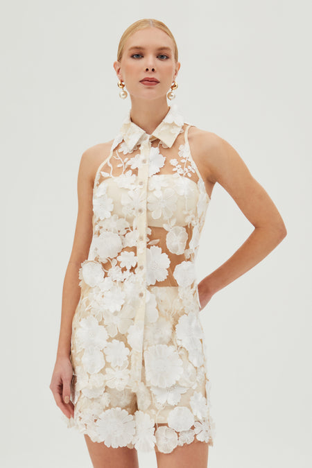 CAMISA EM TULE BORDADO BRANCO