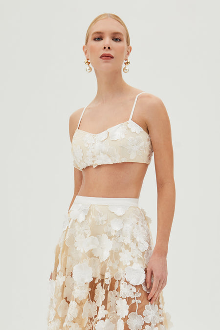 TOP DE ALCA FINA EM TULE BORDADO OFF WHITE