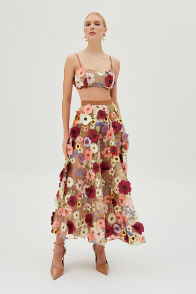 SAIA MIDI EM TULE BORDADO COM COS MEDIO COLORIDO