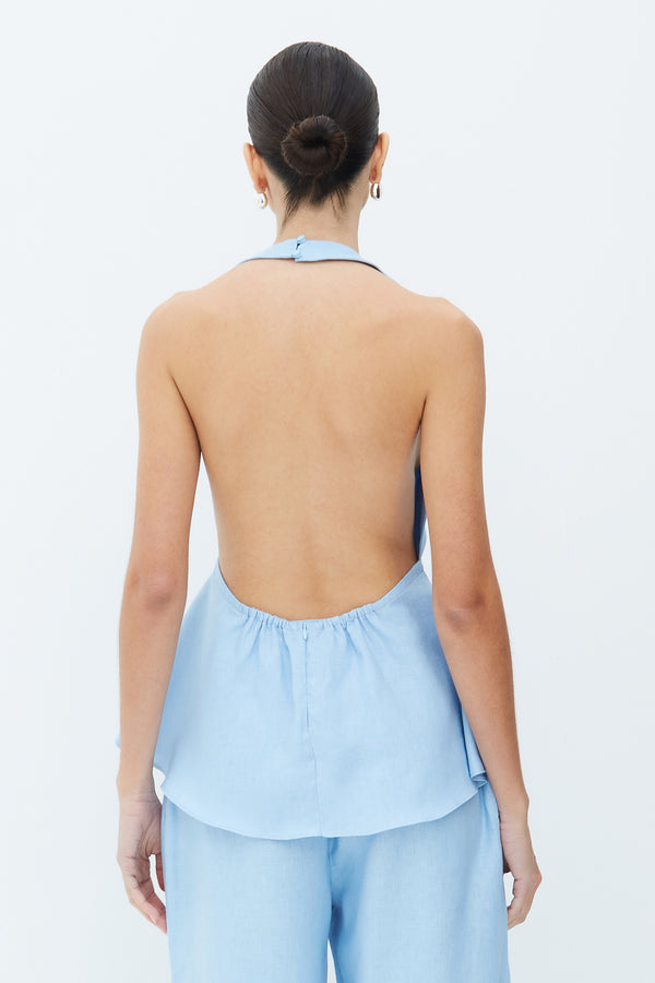 BLUSA FRENTE UNICA COM BARRA AMPLA AMARRACAO FRENTE AZUL BEBE