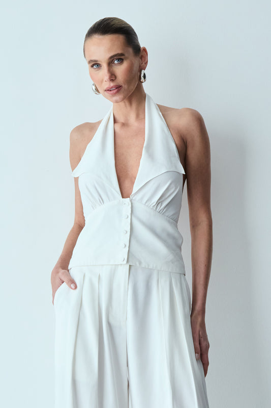 BLUSA FRENTE UNICA AMARRACAO PESCOCO E BOTOES FRONTAL OFF WHITE