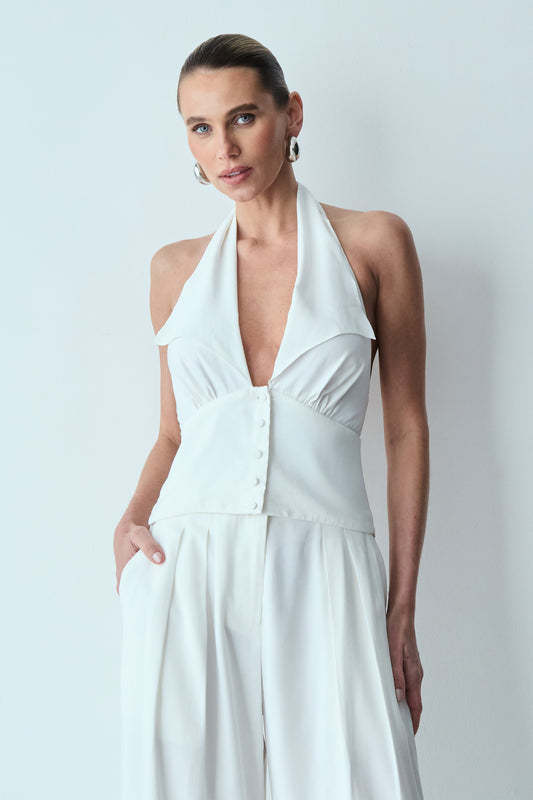 BLUSA FRENTE UNICA AMARRACAO PESCOCO E BOTOES FRONTAL OFF WHITE