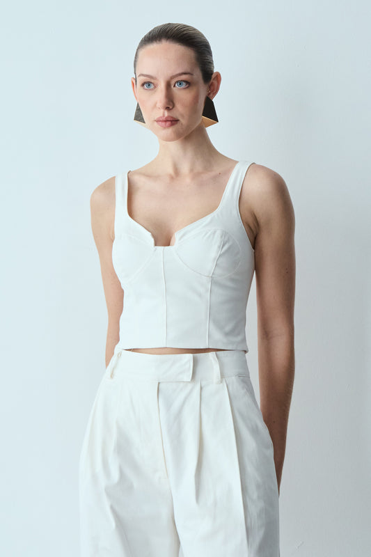 BLUSA DE ALCA RECORTE BUSTO E PESPONTOS FRONTAL OFF WHITE
