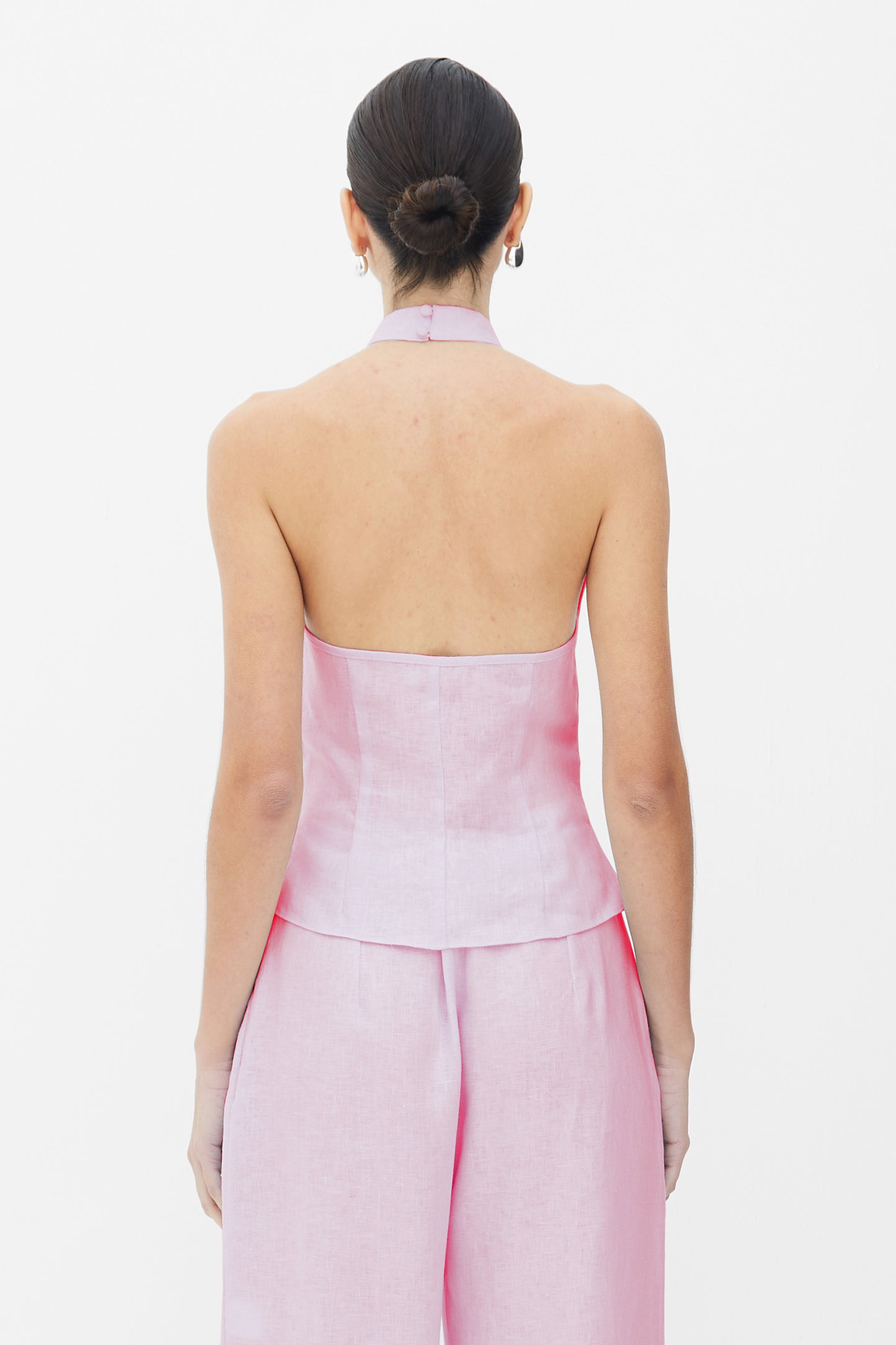BLUSA FRENTE UNICA COM PREGAS E AMARRACAO FRENTE ROSA CELESTIAL