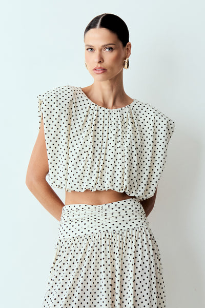 BLUSA BALONE COM OMBREIRAS POÁ OFF WHITE