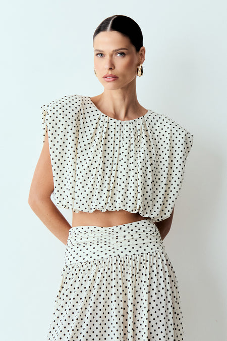 BLUSA BALONE COM OMBREIRAS POÁ OFF WHITE