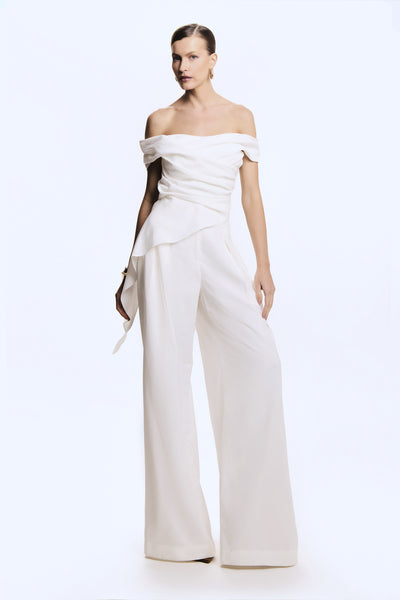 CALCA PANTALONA FLUIDA COM DUAS PREGAS FRENTE OFF WHITE