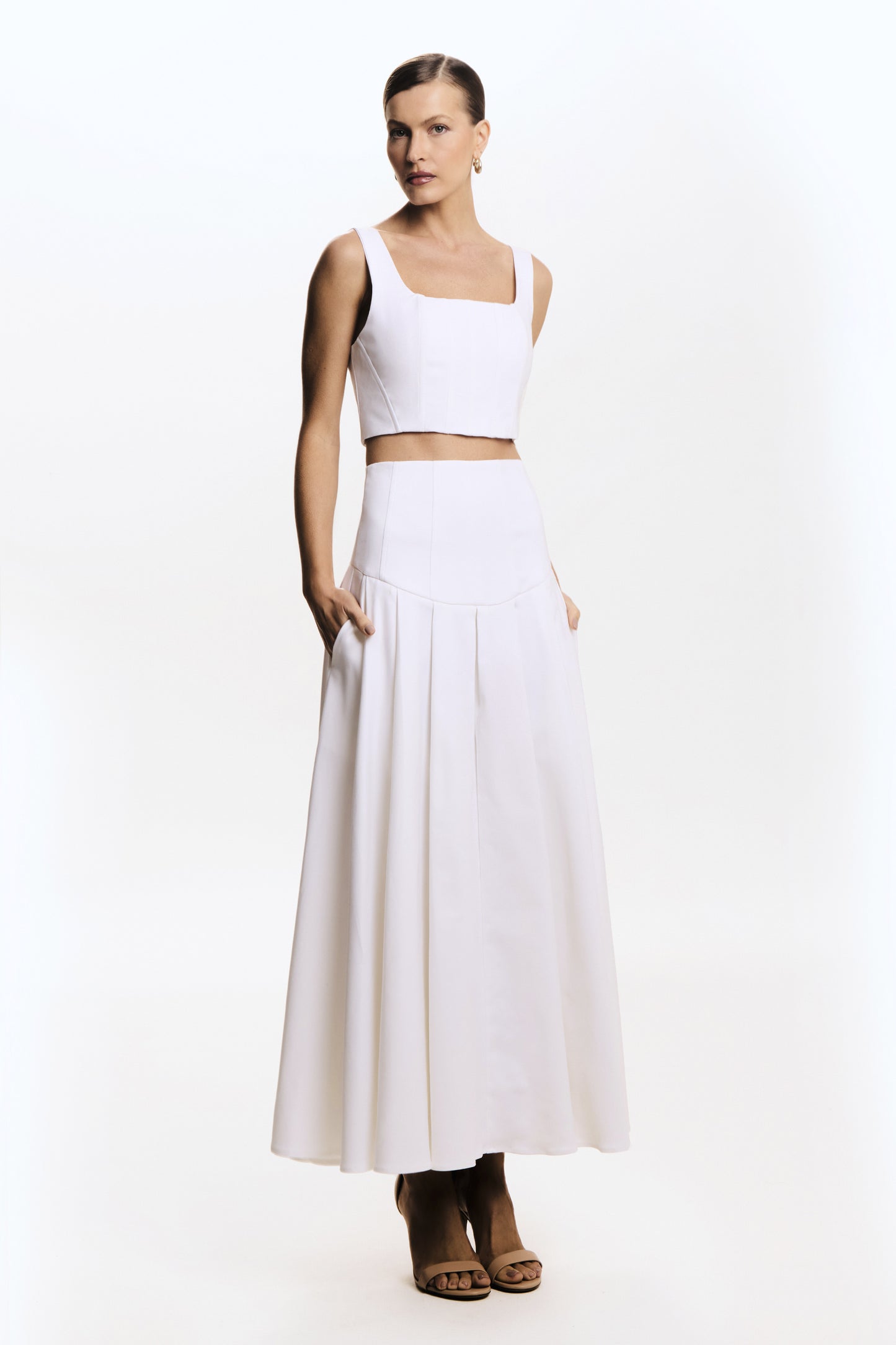 CROPPED DE ALCA ESTRTURURADO COM  PESPONTOS FRONTAL OFF WHITE