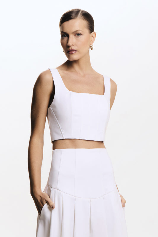 CROPPED DE ALCA ESTRTURURADO COM  PESPONTOS FRONTAL OFF WHITE