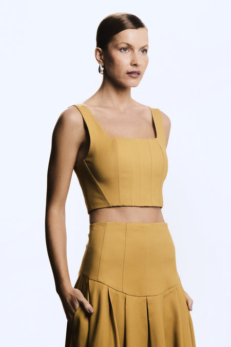 CROPPED DE ALCA ESTRTURURADO COM  PESPONTOS FRONTAL KAKI MEDIO