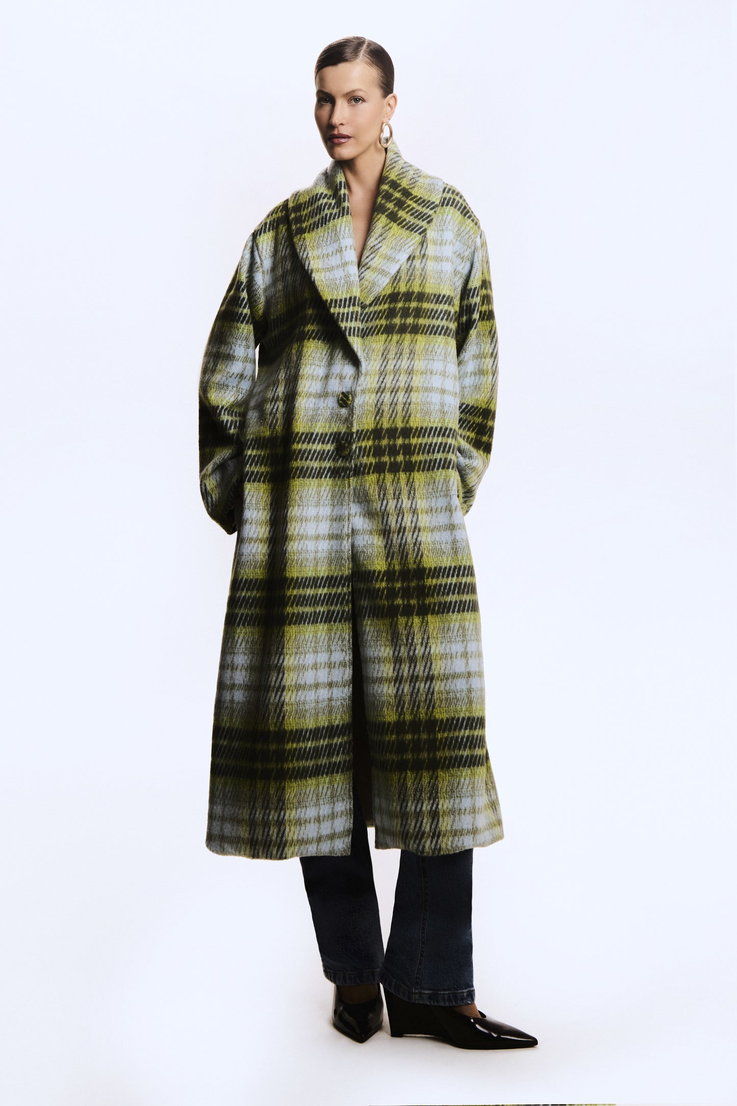 CASACO LONGO XADREZ COM GOLA VERDE