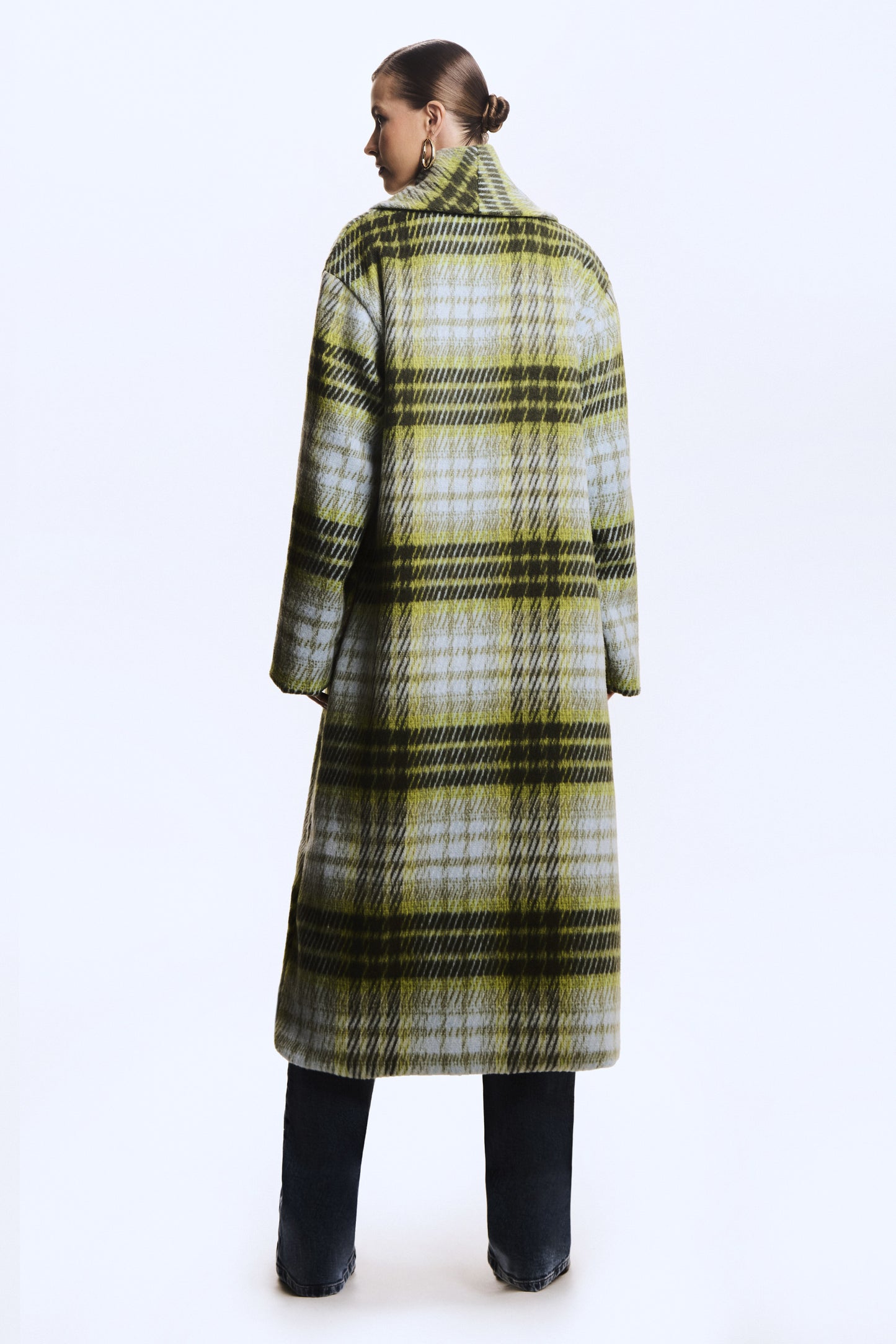 CASACO LONGO XADREZ COM GOLA VERDE