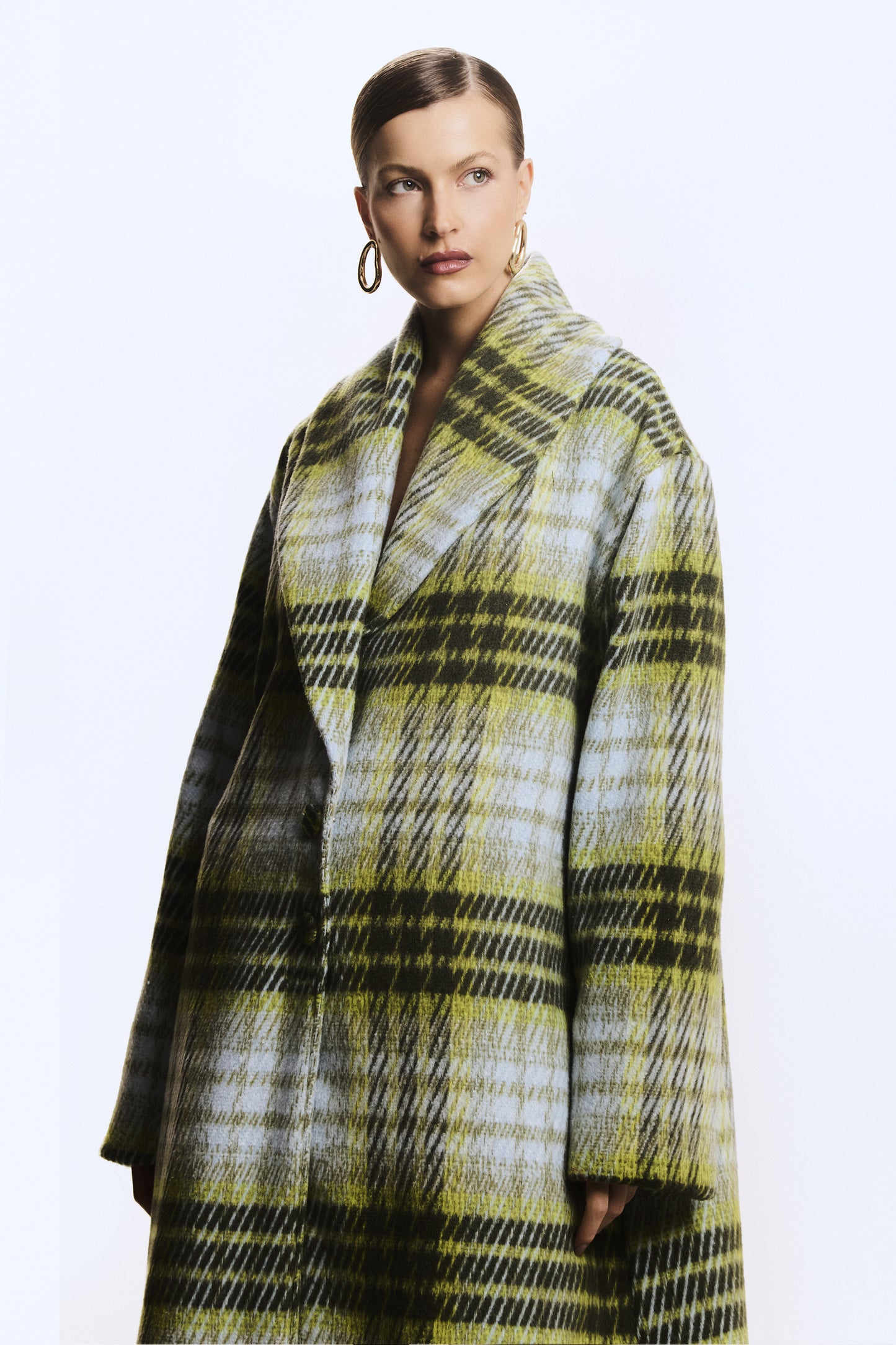 CASACO LONGO XADREZ COM GOLA VERDE