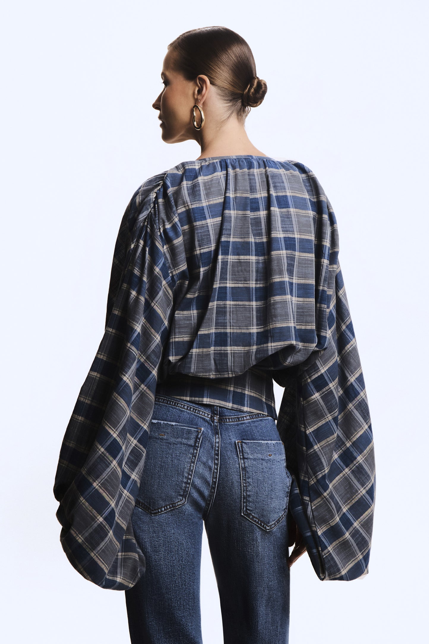 CAMISA MANGA COMPRIDA XADREZ MANGA AMPLA AZUL