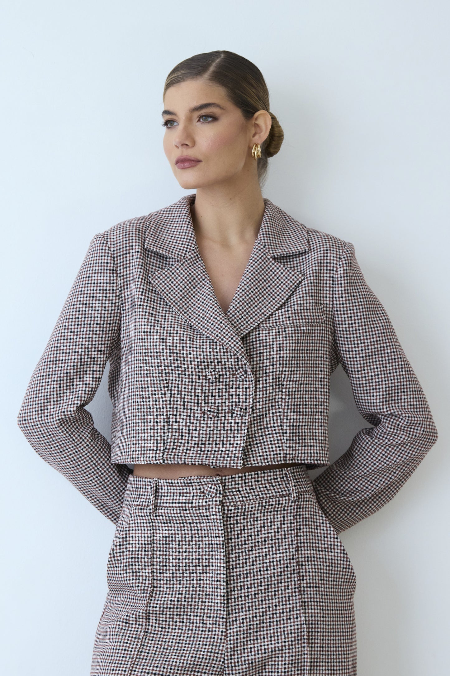 BLAZER CURTO TRANSPASSADO XADREZ MARROM