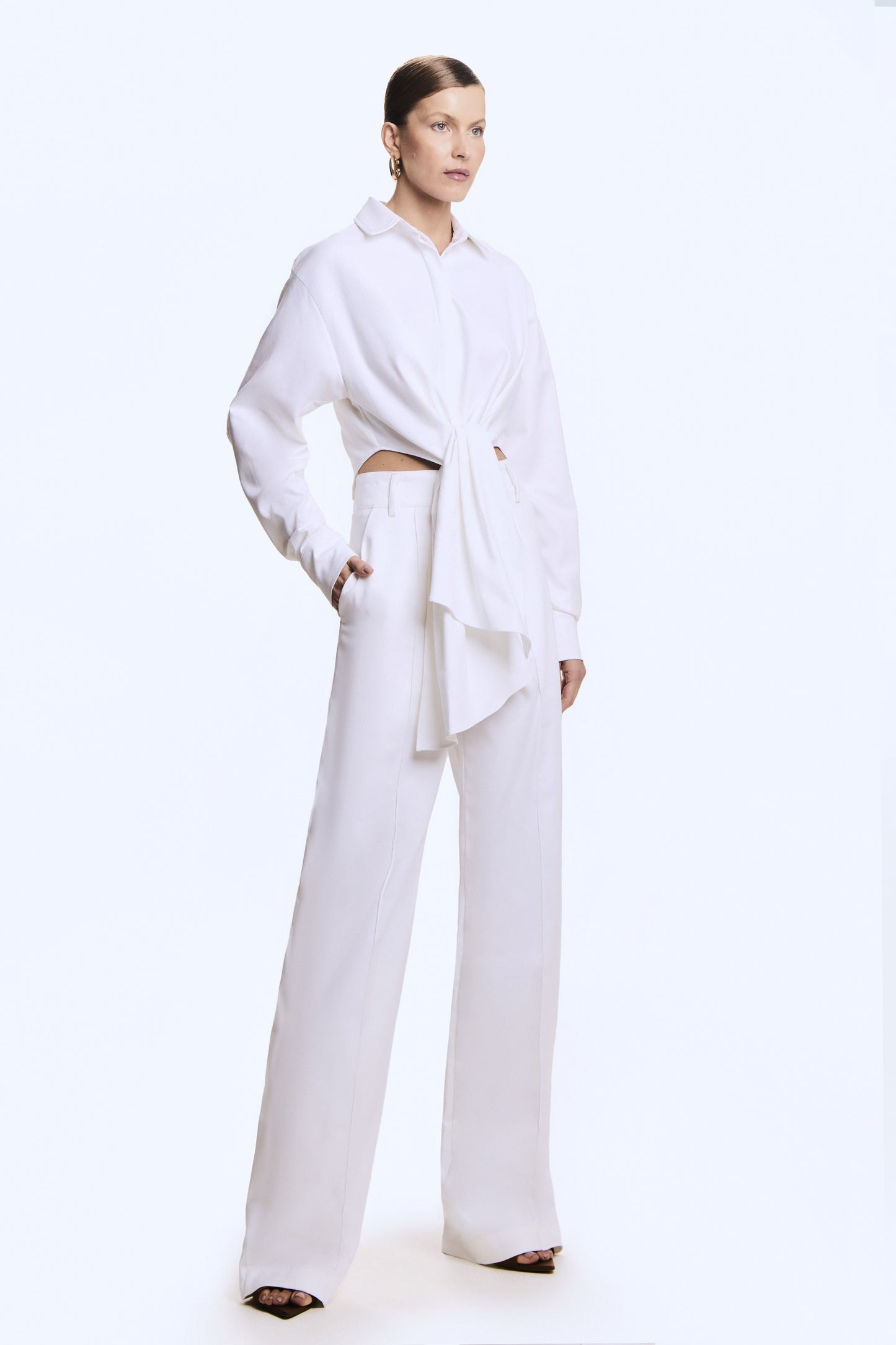 CAMISA MANGA COMPRIDA ESTRUTURADA AMARRACAO FRONTAL OFF WHITE