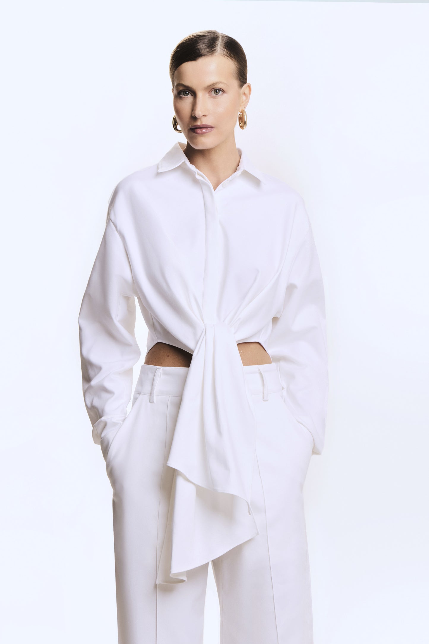 CAMISA MANGA COMPRIDA ESTRUTURADA AMARRACAO FRONTAL OFF WHITE