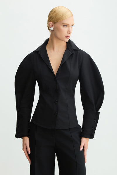 CAMISA MANGA COMPRIDA ESTRUTURADA COM MANGAS AMPLAS PRETO