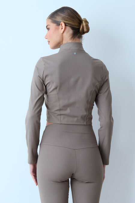 BLUSA MANGA LONGA ZIPER FRONTAL CINZA OLIVA