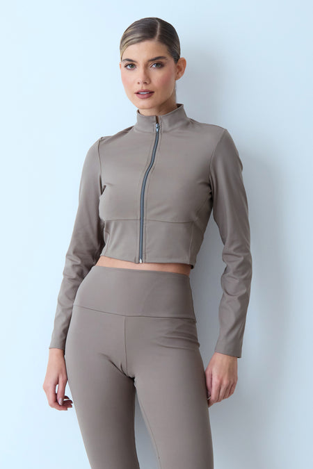 BLUSA MANGA LONGA ZIPER FRONTAL CINZA OLIVA