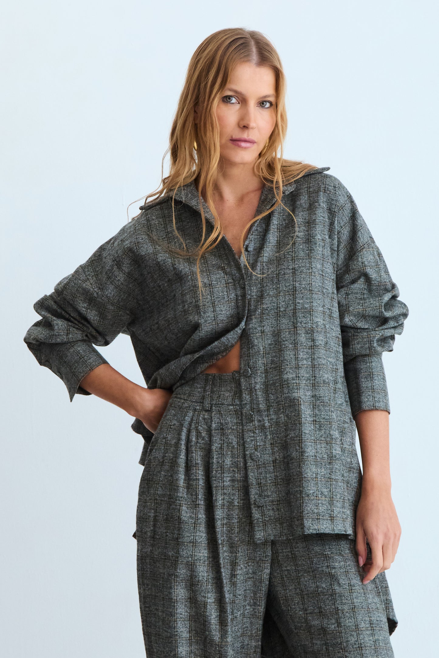 CAMISA OVERSIZED TRADICIONAL XADREZ KAKI