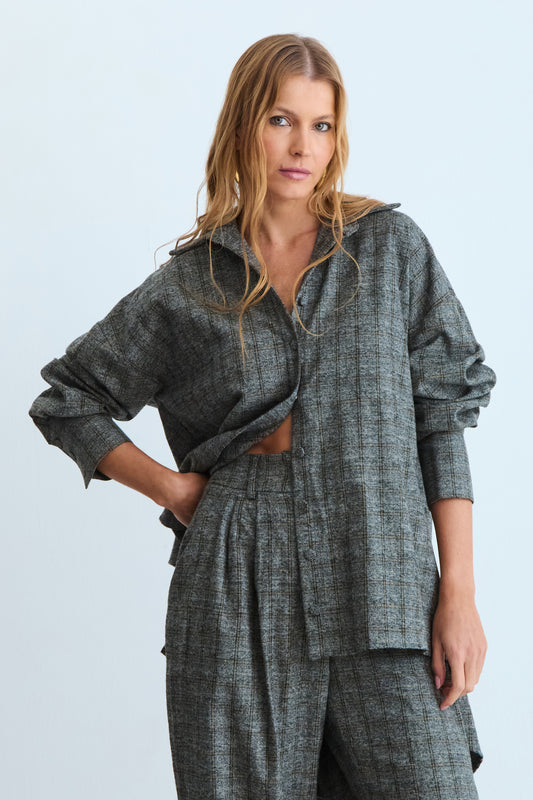 CAMISA OVERSIZED TRADICIONAL XADREZ KAKI