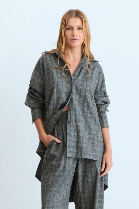 CAMISA OVERSIZED TRADICIONAL XADREZ KAKI