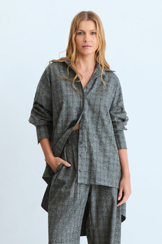 CAMISA OVERSIZED TRADICIONAL XADREZ KAKI