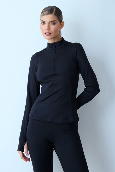 BLUSA MANGA LONGA DEDINHO ZÍPER PRETO