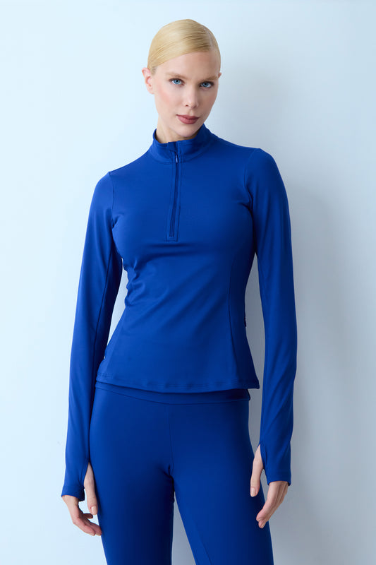 BLUSA MANGA LONGA DEDINHO ZÍPER AZUL ROYAL