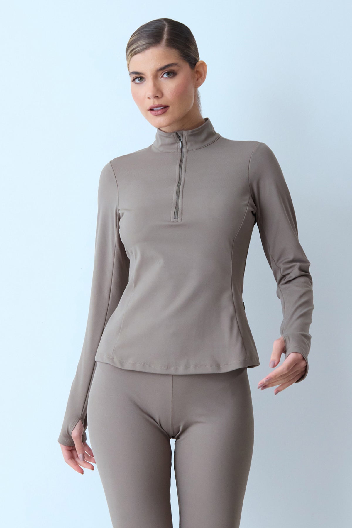 BLUSA MANGA LONGA DEDINHO ZÍPER CINZA OLIVA
