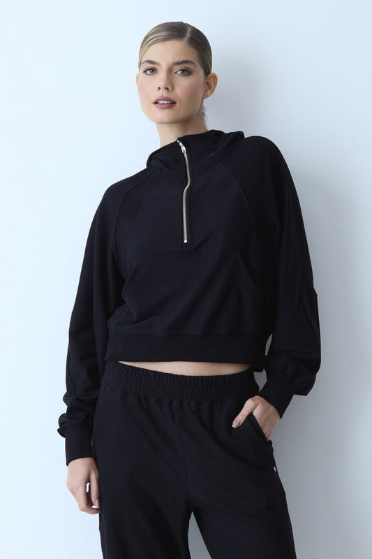 BLUSA MANGA LONGA MOLETOM COM ZIPER DE METAL FRONTAL PRETO