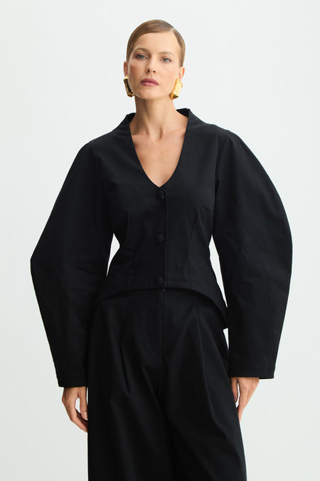 BLUSA MANGA LONGA MANGAS E BARRA ARREDONDADAS PRETO