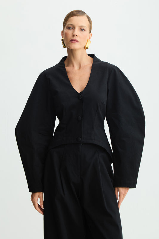BLUSA MANGA LONGA MANGAS E BARRA ARREDONDADAS PRETO