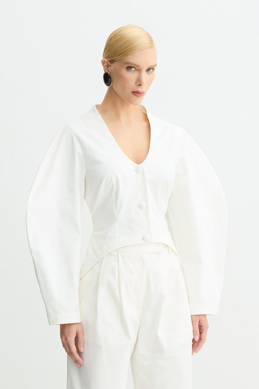 BLUSA MANGA LONGA MANGAS E BARRA ARREDONDADAS OFF WHITE