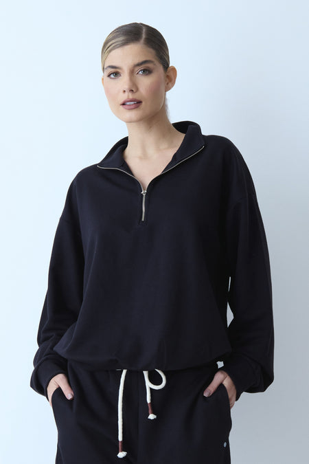 BLUSA MANGA LONGA MOLETOM ZIPER DE METAL FRONTAL E GOLA PRETO