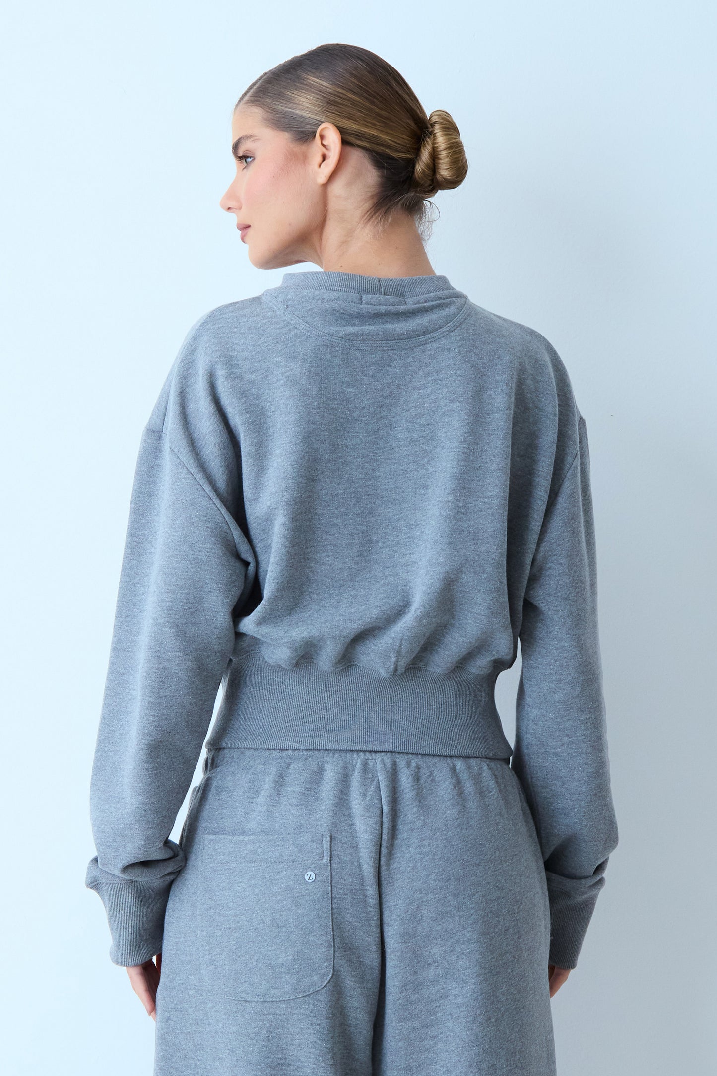BLUSA MANGA LONGA MOLETOM GOLA CARECA AJUSTADO CINTURA MESCLA