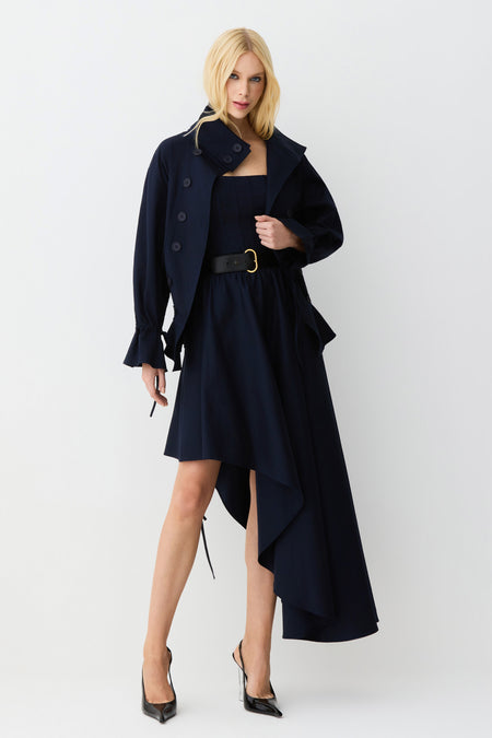 SAIA MIDI COS COM PASSANTES E BARRA ASSIMETRICA AZUL MARINHO