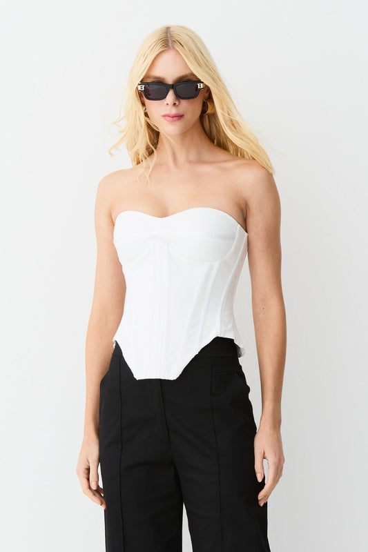 CORSELET TOMARA QUE CAIA DECOTE CORAÇÃO COM BARBATANAS OFF WHITE