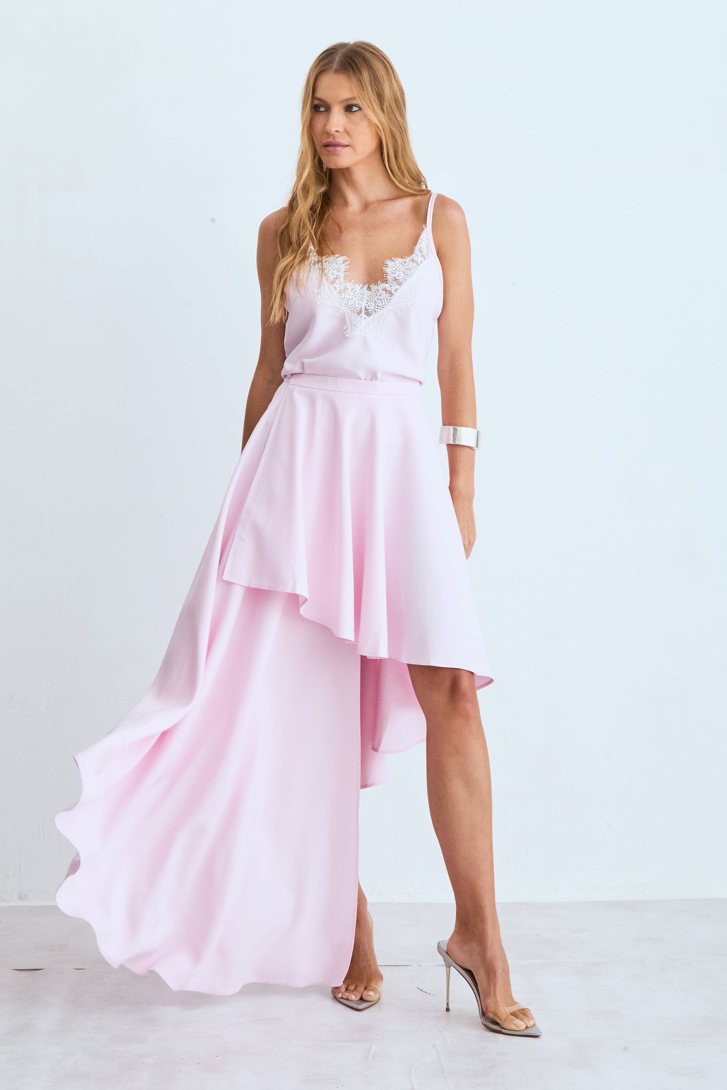 BLUSA REGATA COM ALCA FINA E RENDA BUSTO ROSA BEBE