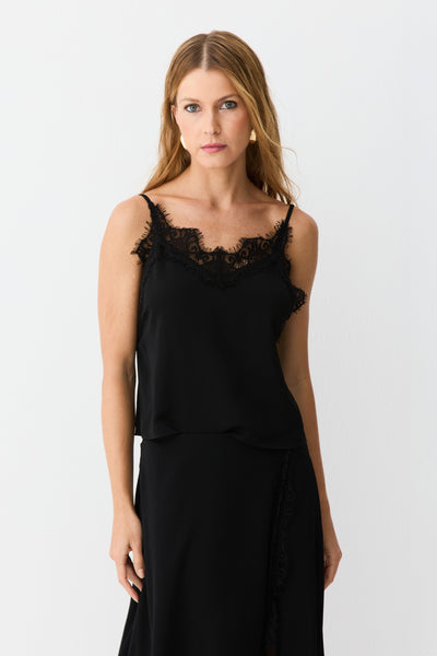 BLUSA DE ALCA RENDA DECOTE E COSTAS FLUIDA PRETO