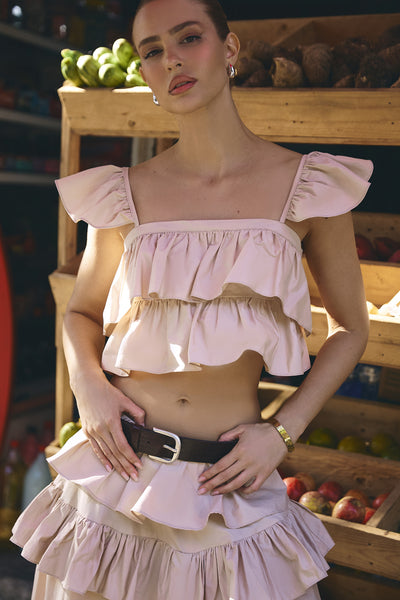BLUSA DE ALCA COM BABADOS CORPO E ALCA KAKI DESERTO