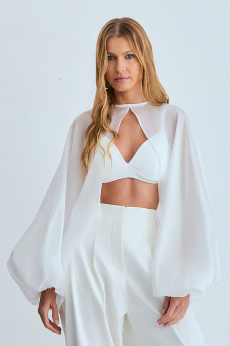 BLUSA CAPA MANGAS BUFANTES E AMARRACAO OFF WHITE
