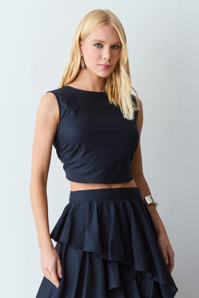 BLUSA SEM MANGA COM AMARRACAO COSTAS AZUL MARINHO