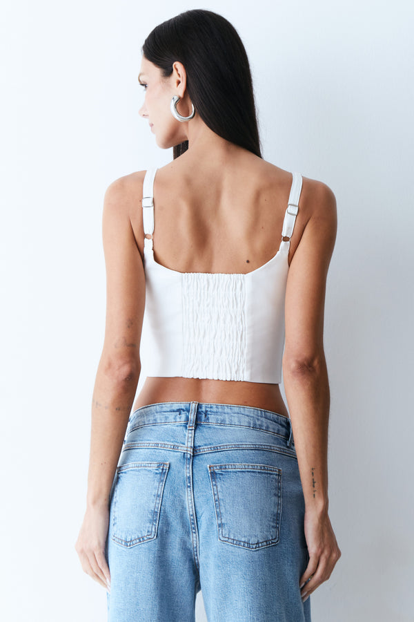 CROPPED REGATA RECORTE BARRA E ZIPER FRONTAL OFF WHITE