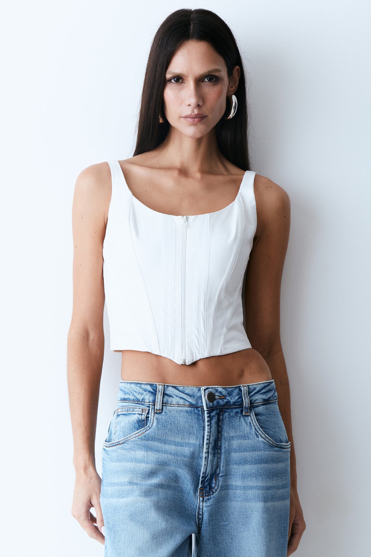 CROPPED REGATA RECORTE BARRA E ZIPER FRONTAL OFF WHITE